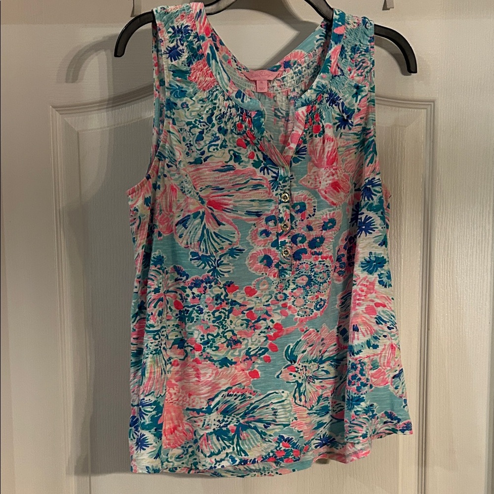 Lilly Pulitzer Vibrant Floral Tank Top - Pink and Blue